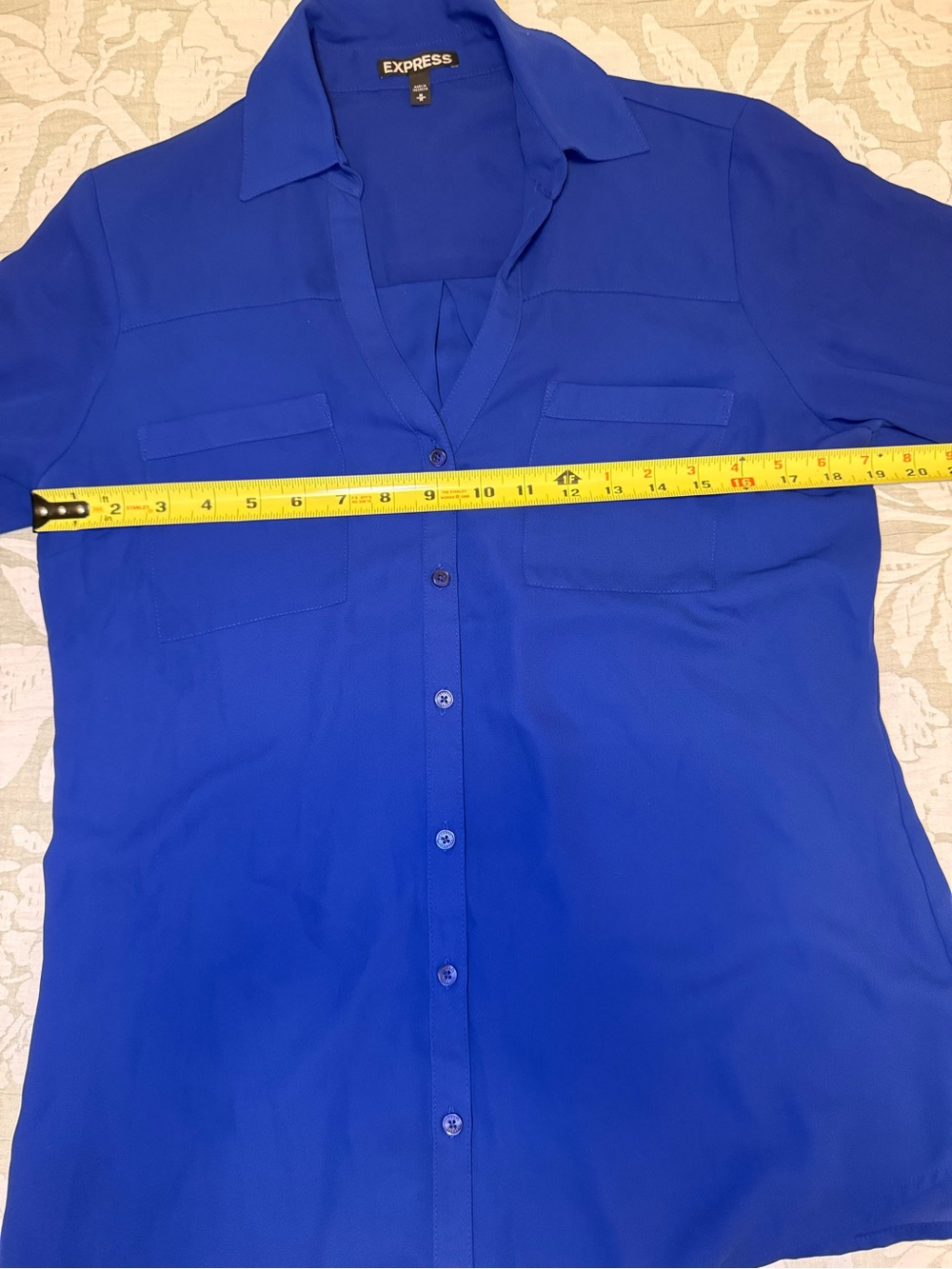 Women's Royal Blue Express Portofino Button-Down Shirt with Roll-Tab Sleeves - Picture 7 of 9